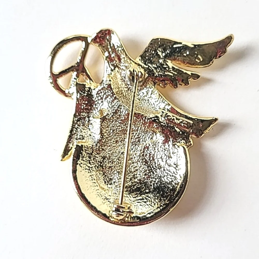 World Peace Brooch by AJC - Dove, Peace Sign, Globe